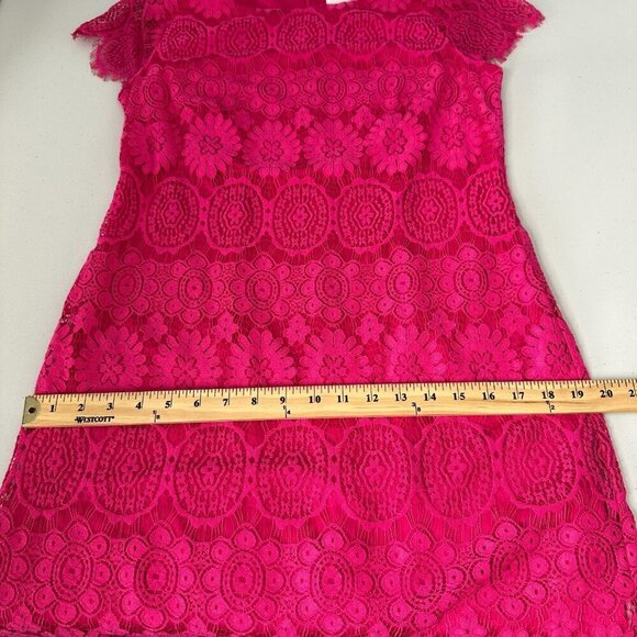 Eliza J Lace Dress Size 10 Pink Scalloped Cap Sleeve Sheath Cocktail - Picture 9 of 11